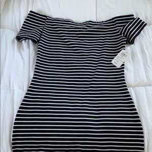 Navy blue and white striped dress